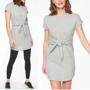 Athleta Embrace Sweatshirt Short Sleeve Tie Front Heather Grey Tunic Dress(S)